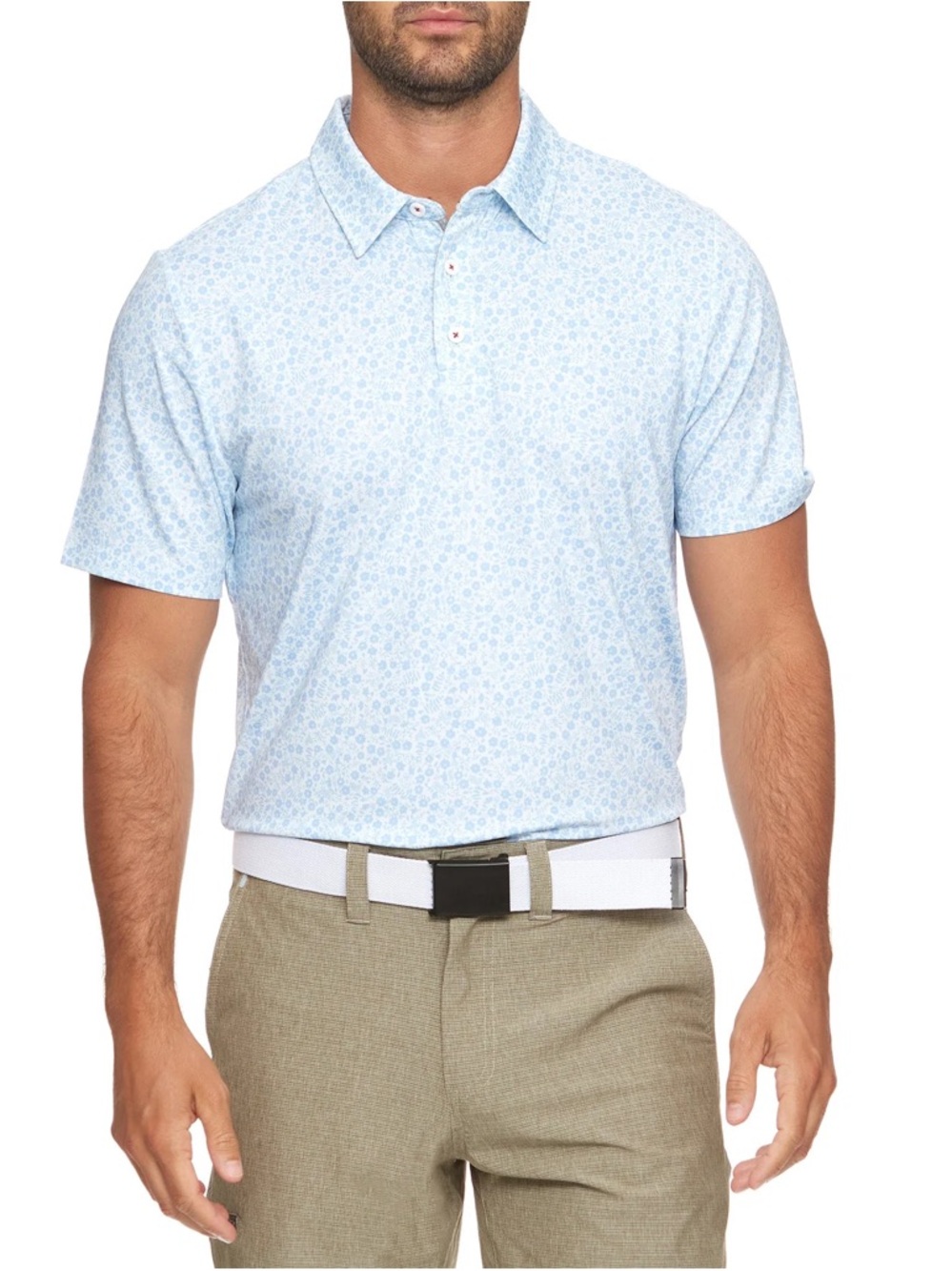 Men's Light Blue Floral Print Polo Shirt